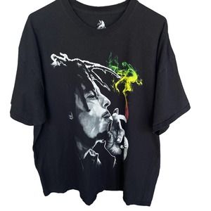 Zion Bob Marley Shirt Adult‎ 2X XXL Black Rasta Smoking Short Sleeve